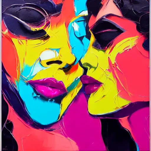 Image similar to a portrait of two beautiful 3 0 year old women kissing by francoise nielly