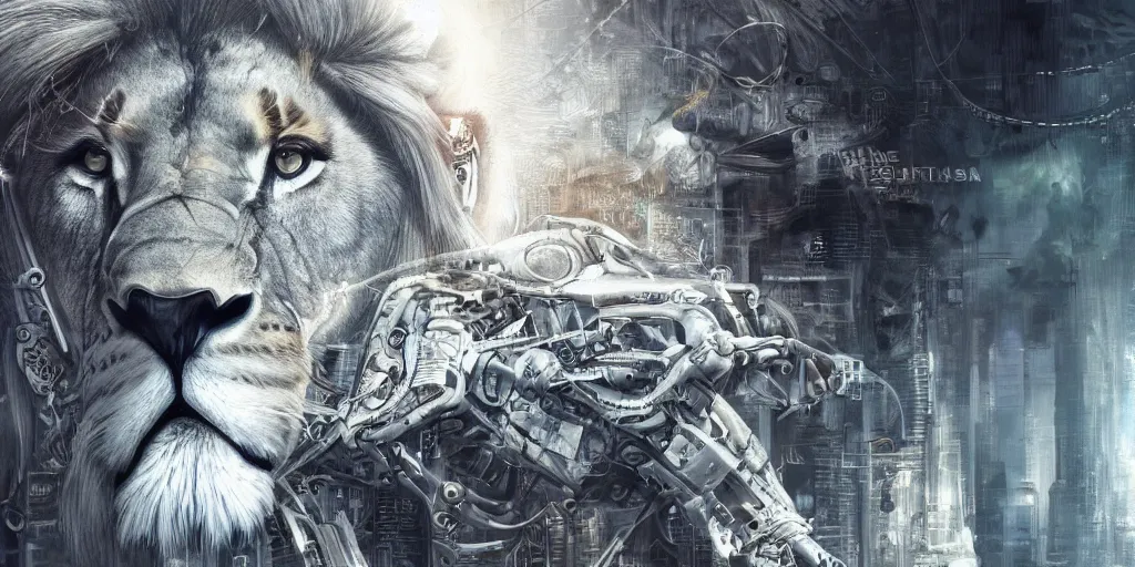 Image similar to Ultra realistic illustration of an lion cyborg, cyberpunk, sci-fi fantasy