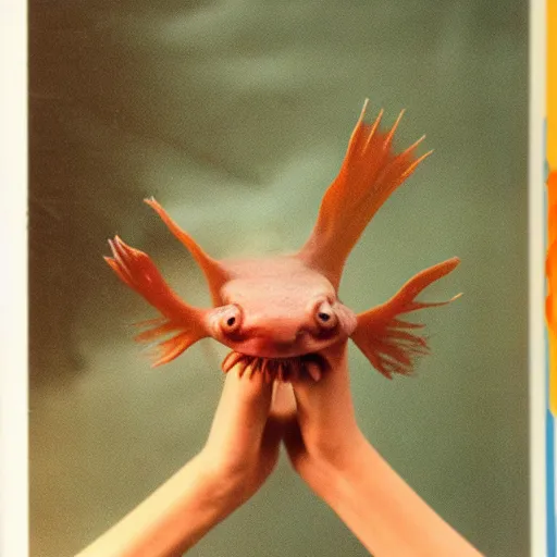 Image similar to 1 9 8 0 s yearbook photo of an axolotl, studio photography