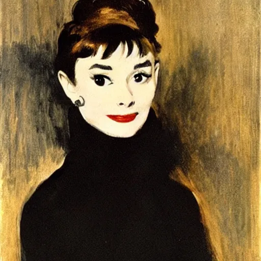 Prompt: audrey hepburn art by edouard manet