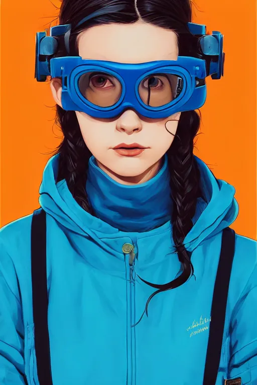 Prompt: portrait painting of a teenage girl with swept back wild blue hair, fashionable, windy, goggles, sharp focus, award - winning, cinematic pose, cinematic lighting, trending on artstation, masterpiece, highly detailed, intricate. art by josan gonzales and moebius and deathburger