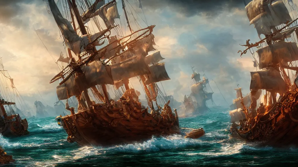 Prompt: pirate ship, fantasy artwork, very very very beautiful scenery, hd, hdr, ue5, ue6, unreal engine 5, cinematic 4k wallpaper, 8k, ultra detailed, high resolution, artstation, award winning