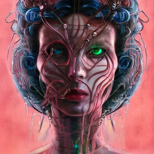 Image similar to portrait of medusa, cameras, melting ,8k,by tristan eaton,Stanley Artgermm,Tom Bagshaw,Greg Rutkowski,Carne Griffiths, Ayami Kojima, Beksinski, Giger,trending on DeviantArt,face enhance,hyper detailed,minimalist,cybernetic, android, blade runner,full of colour