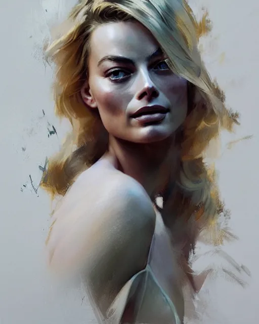 Prompt: Full view realistic portrait of actress margot robbie, masterpiece by Craig Mullins Artgerm in the style of Ruan Jia, wlop, Ross Tran, detailed and realistic, soft lighting, intricate details, realistic, full view, Artstation, CGsociety