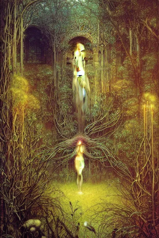 Image similar to enchanted garden by jean delville, luis royo, beksinski, grimshaw