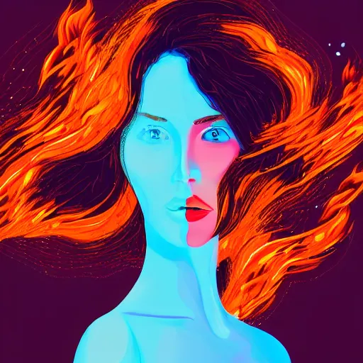 Image similar to An abstract painting of a beautiful female made of fire, vector graphics, artstation