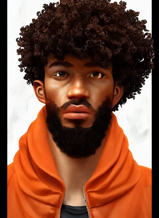 Image similar to illustration of short curly orange afro hair men as a self, portrait, smooth, unreal engine 5, octane, reflects, masterpiece artwork, ultra detailed, artgerm, as pixar film poster, digital art, trending on artstation, behance, deviantart