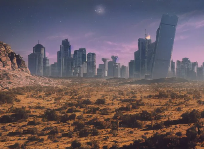 Prompt: australia in the far future, cinematic matte painting