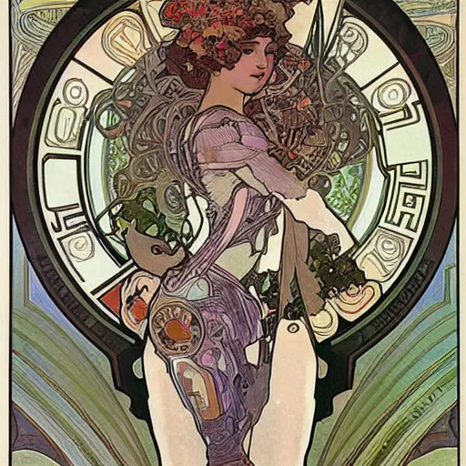 Image similar to organic cyborg art by alphonse mucha