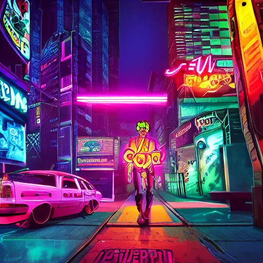 Image similar to Scooby Doo, Cyberpunk, Far future, Hyperdetailed, Neon Lights, Photorealistic, 4k