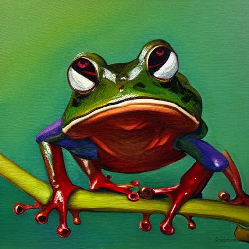 Image similar to frog with a sword, oil painting