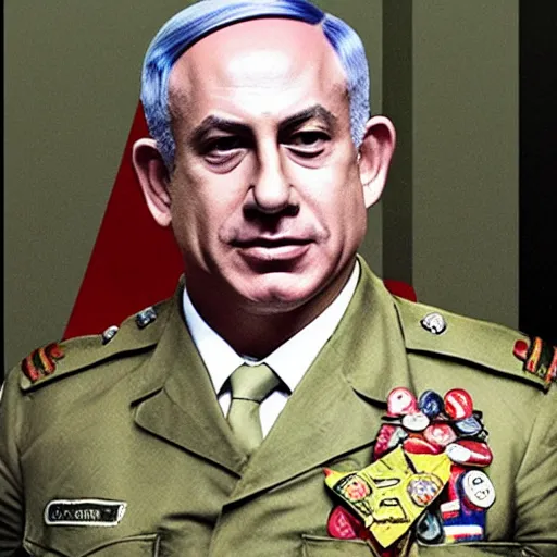 Image similar to benjamin netanyahu in a nazi uniform, epic image, red armband