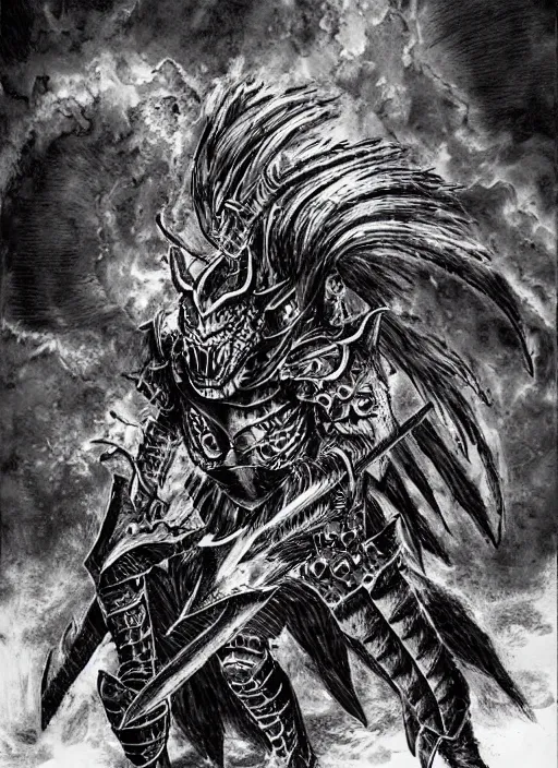 Image similar to demon wolf armored knight by kentaro miura