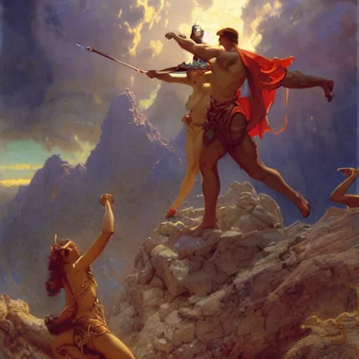 Image similar to limbo party on mount olympus matte painting gaston bussiere, craig mullins, j. c. leyendecker