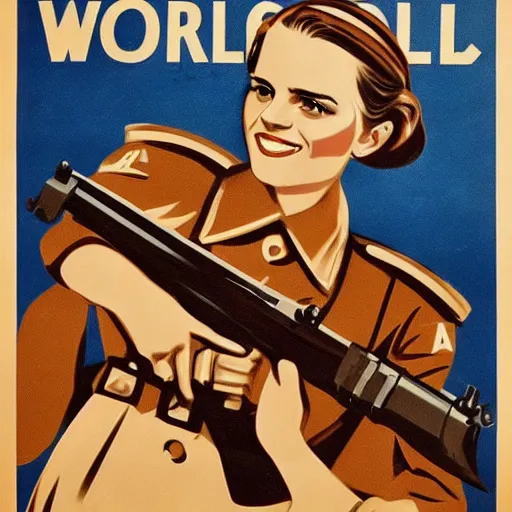 Image similar to world war 2 propaganda poster featuring Emma Watson
