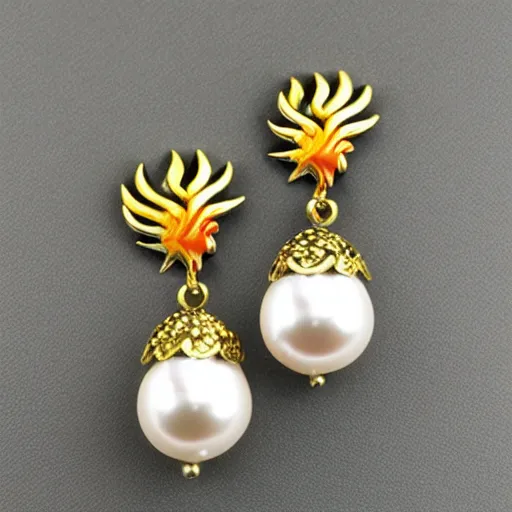 Image similar to jewelry design, pearl earrings with phoenix decoration