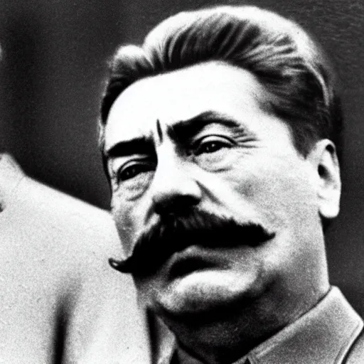 Prompt: close up photo of joseph stalin standing on his knees, crying so bad, and asking for forgiveness from hundreds of thousands of people
