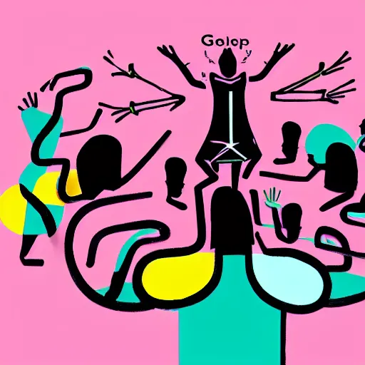 Prompt: A group of people surrounding and worshipping a Luciferian goat, in the style of Corporate Memphis, Alegria style, Big Tech corporate art design style, simple, colorful, minimalist