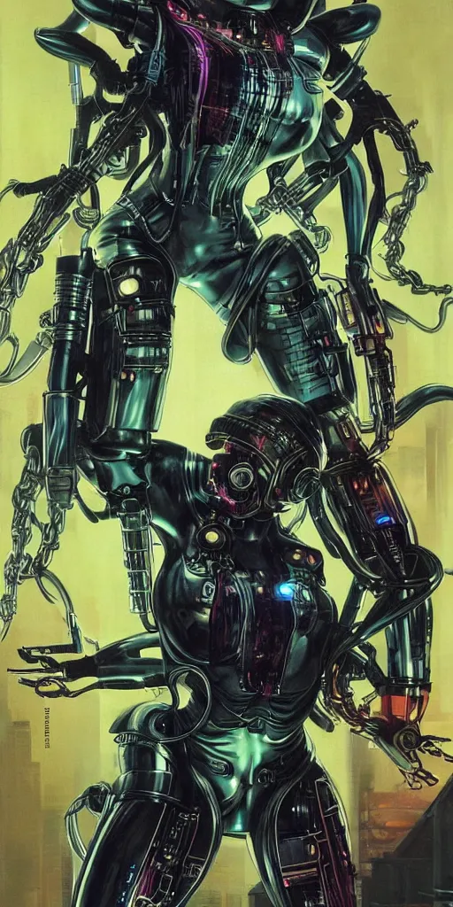 Prompt: a epic female nurse in cyberpunk powered suit, super complex and instruct, epic stunning atmosphere, hi - tech synthetic rna bioweapon nanotech demonic monster horror by syd mead, michael whelan, jean leon gerome, junji ito