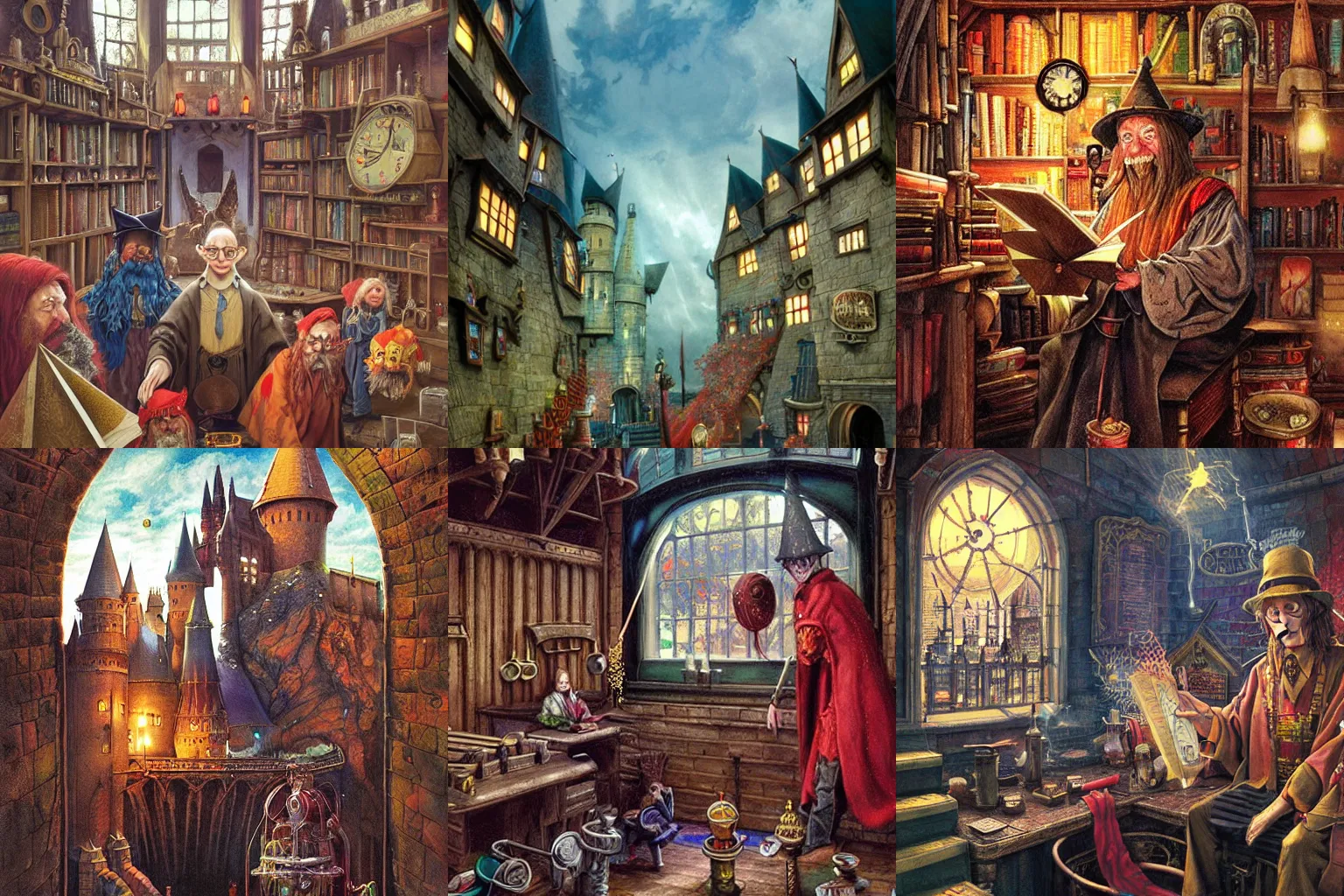 Prompt: Rincewind teaches in the Hogwarts School of Witchcraft and Wizardry, detailed, hyperrealistic, colorful, cinematic lighting, digital art by Paul Kidby and Jim Kay