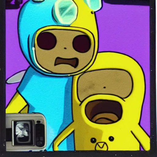 Prompt: Finn and Jake from Adventure Time selfie, polaroid