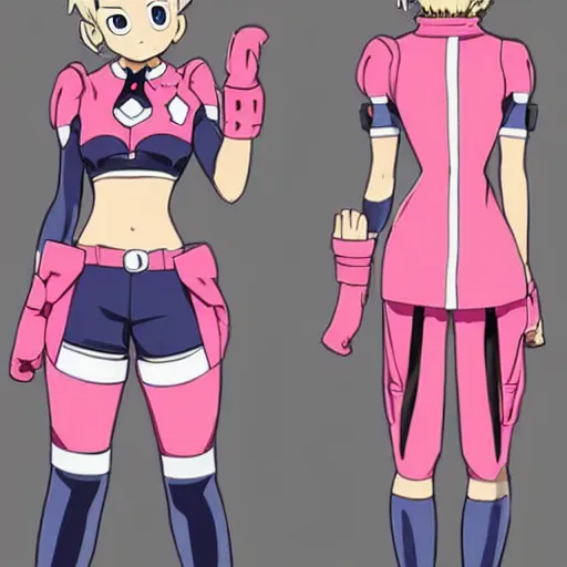 Image similar to concept art for a pink my hero academia costume for females, detailed