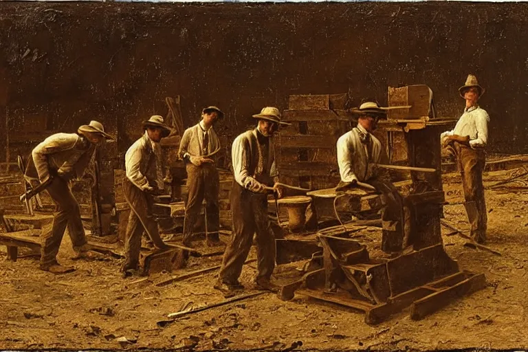 Image similar to men at work, by thomas anshutz and thomas eakins