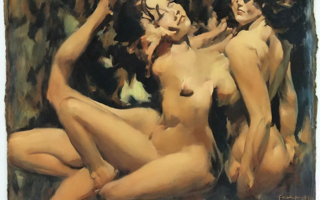Image similar to frank frazetta paints his muse, eleanor frazetta, oilpainting, smooth,