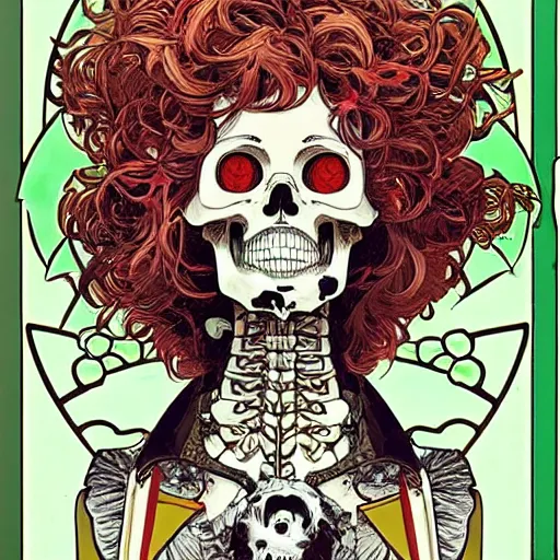 Image similar to manga skull portrait girl female skeleton realism hyperrealistic art Geof Darrow and will cotton alphonse mucha pop art nouveau