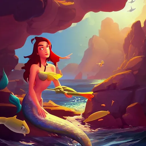 Image similar to painting mermaid treasure on sea of thieves game avatar hero smooth face median photoshop filter cutout vector, behance hd by jesper ejsing, by rhads, makoto shinkai and lois van baarle, ilya kuvshinov, rossdraws global illumination