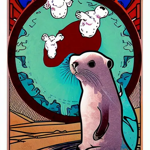 Image similar to baby harp seal illustration, pop art, splash painting, art by geof darrow, ashley wood, alphonse mucha