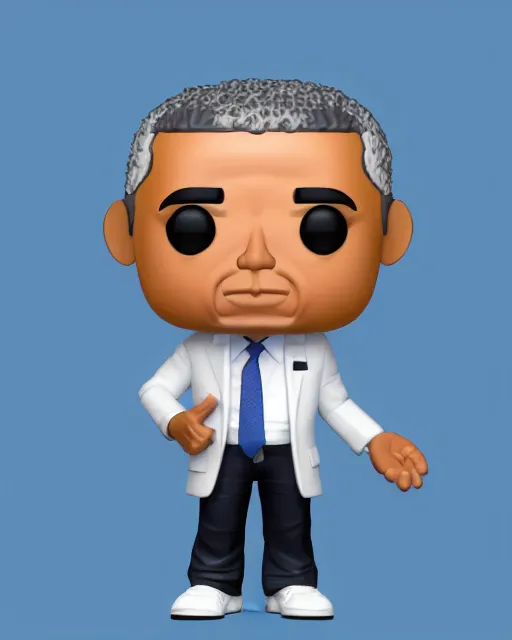 Image similar to full body 3d render of barack obama as a funko pop, studio lighting, white background, blender, trending on artstation, 8k, highly detailed