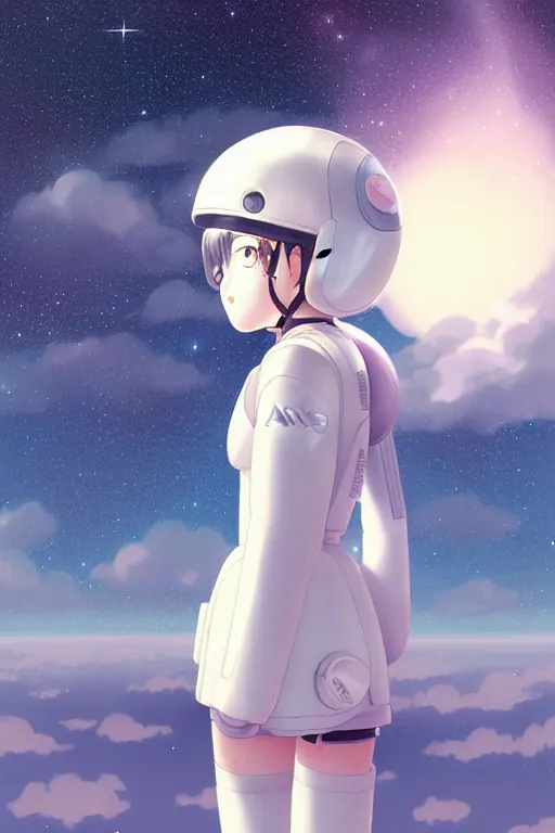 Image similar to portrait of a girl with astronaut helmets by range murata, cloudy sky the milky way background lush landscape ln illustration concept art anime key visual trending pixiv by range murata