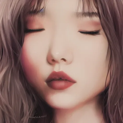 Image similar to realistic detailed semirealism beautiful gorgeous cute Blackpink Lalisa Manoban sleeping, black hair black cat ears, black leather choker, proportional body, WLOP, Aztodio, Taejune Kim, sakimichan, ArtGerm, Pixiv, Instagram, Artstation