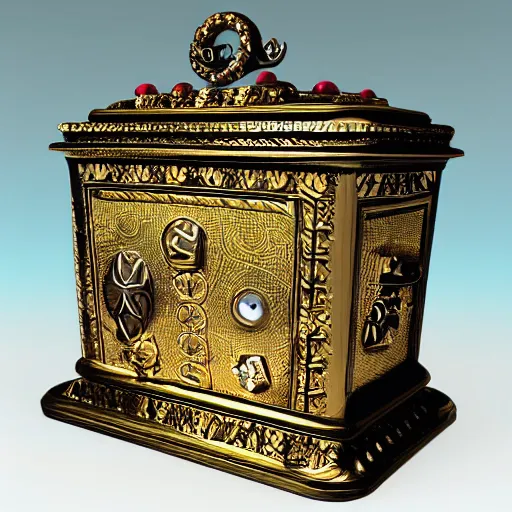 Image similar to Ornate Embellished Casket with Ancient Mummy King rising out Treasure Jewels Coins Fantasy Art