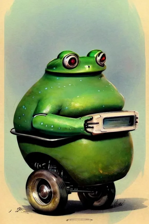 Image similar to ( ( ( ( ( 1 9 5 0 s retro future android robot fat robot frog wagon. muted colors., ) ) ) ) ) by jean - baptiste monge,!!!!!!!!!!!!!!!!!!!!!!!!!