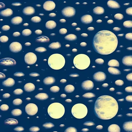 Image similar to a thousand different sizes separate moons in the skies of an alien planet