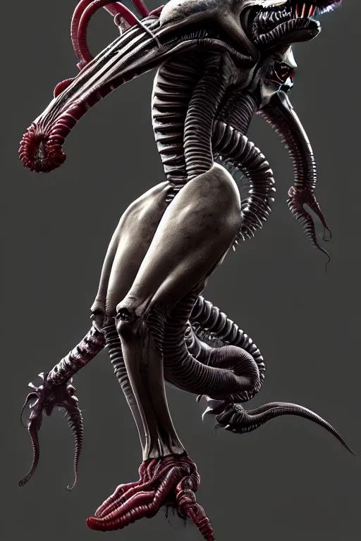 Prompt: full body of xenomorph, aggressive, au naturel, hyper detailed, digital art, trending in artstation, cinematic lighting, studio quality, frostbite 3 engine rendered, octane render, art style by klimt and nixeu and ian sprigger and wlop and krenz cushart