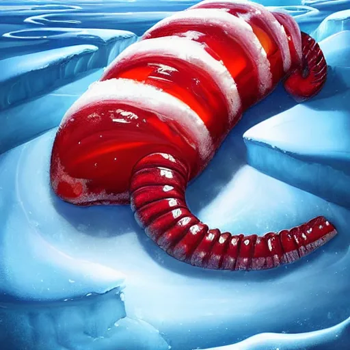 Image similar to giant jello worm in a icy desert, ice, snow, cold, by the tony sart, artstation