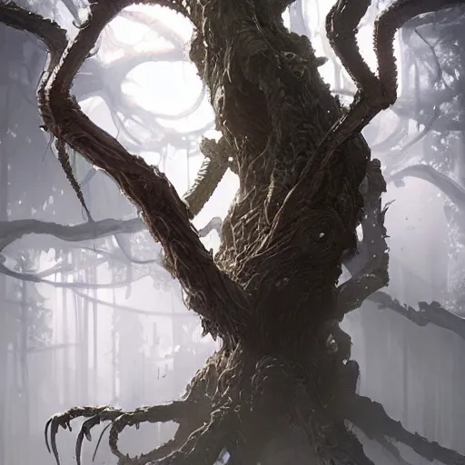Prompt: a spider with tree body, by greg rutkowski, magic the gathering, highly detailed, matte painting, digital art