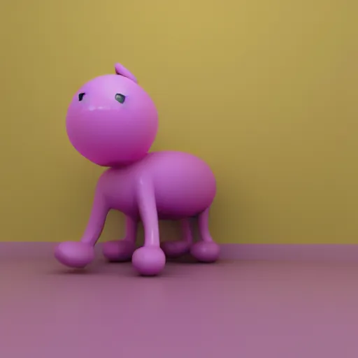 Image similar to 3D render of a pink balloon dog in a violet room