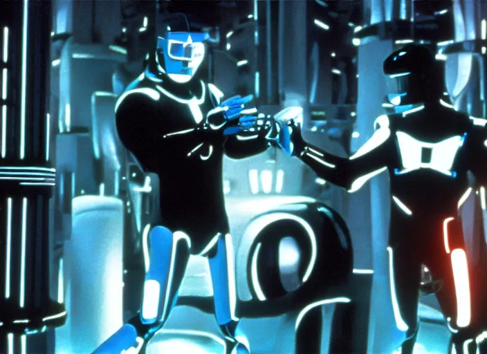 Prompt: scene from the 1 9 9 2 science fiction film tron