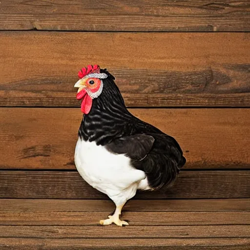 Image similar to cute!!! barred Plymouth Rock chicken, studio!! Portrait lighting, spotted with small white hearts!!