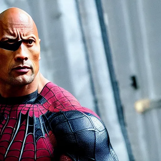 Image similar to Dwayne Johnson as Spiderbatman , an film still