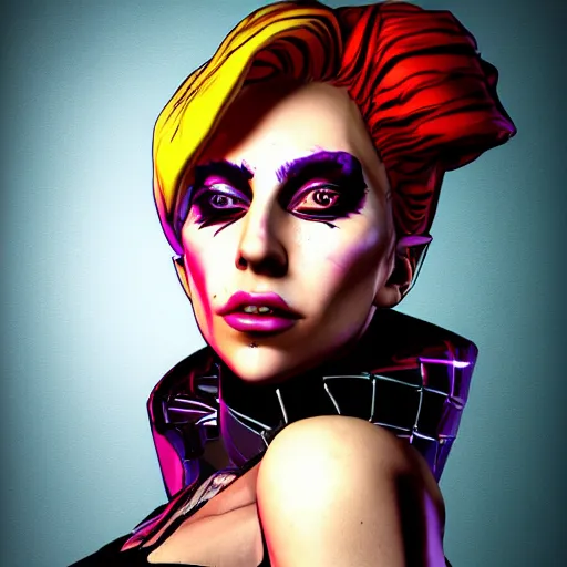 Prompt: lady gaga portrait, borderlands, tales from the borderlands, the wolf among us, comic, cinematic lighting, studio quality, 8 k