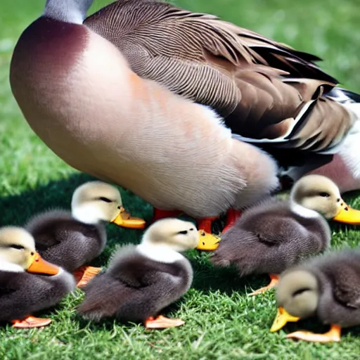 Image similar to a bald headed duck, with chicks, photo