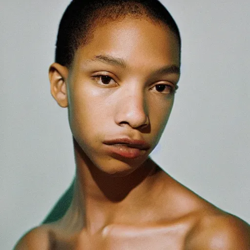 Image similar to realistic! photoshoot for a new balenciaga lookbook, color film photography, portrait of a beautiful woman, photo in style of tyler mitchell, 35mm