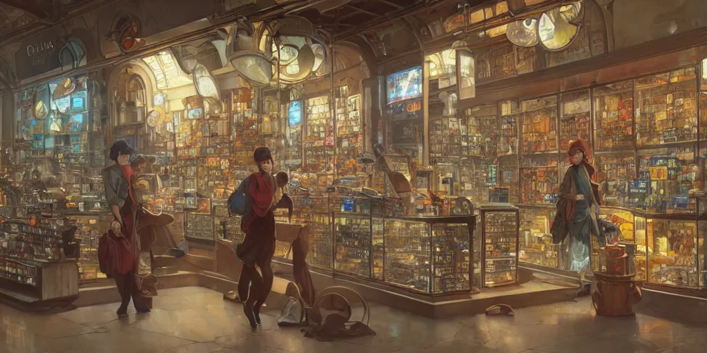 Image similar to modern coin shop with a lot of coins, 4 k, octane, digital painting, artstation, concept art, sharp focus, illustration, art by artgerm and greg rutkowski and alphonse mucha