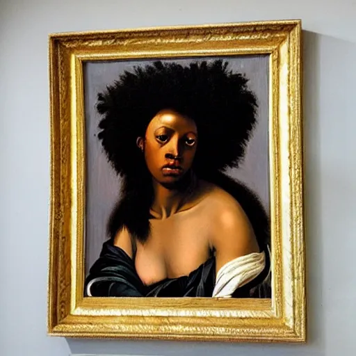 Prompt: afro woman painted by caravaggio