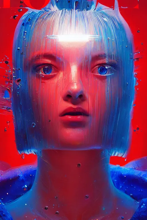 Image similar to 3 d, sci - fi, sun rays, sleepy fashion model face, detailed faces aside, cinematic, vogue cover style, poster art, light red and deep blue mood, realistic painting, intricate oil painting, high detail, figurative art, multiple exposure, poster art, 3 d, by tooth wu and wlop and beeple and greg rutkowski